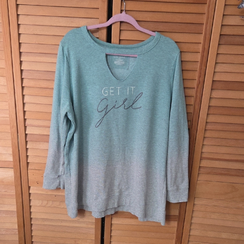Lane Bryant Teal Dip Dye Knit Top